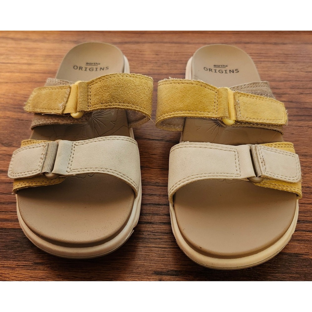 Earth Origins Vesper Lemon Yellow Multi Suede Comfort Slide Sandals Womens 5 M